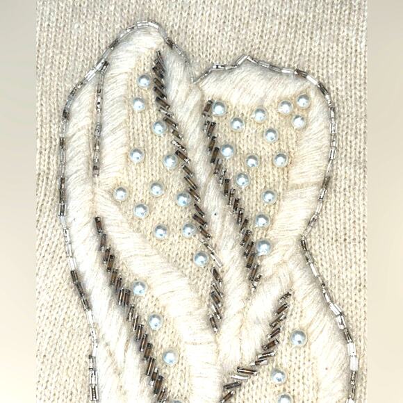 Vintage L'Eau Vive Cream Embellished Cardigan Sweater size Small - Picture 5 of 10